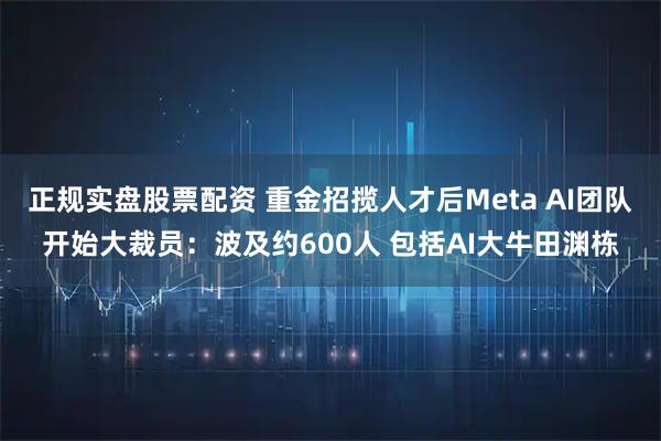 正规实盘股票配资 重金招揽人才后Meta AI团队开始大裁员：波及约600人 包括AI大牛田渊栋